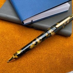 Promo 🎉 Tibaldi Bononia Ballpoint Pen, Black & Gold, 18K Gold Plated Trim 👍