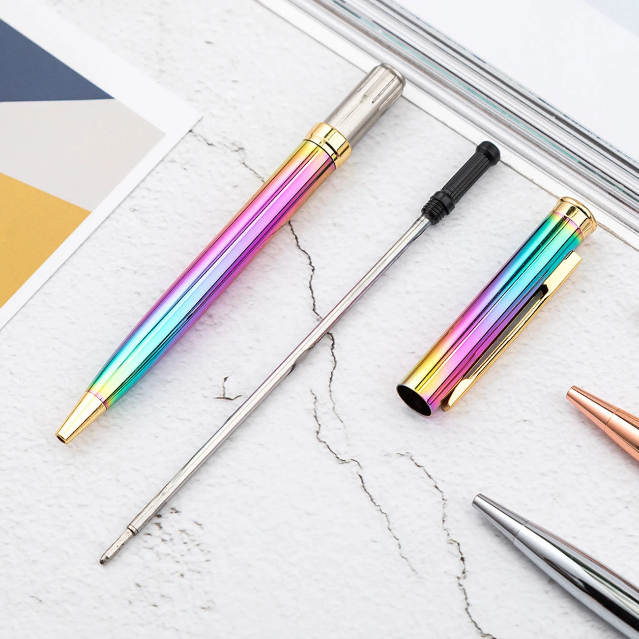 Brand new ๐ Pen Savings Skyline Metal Rainbow Ballpoint Pen, Gold Plated Accents ๐ - Image 2
